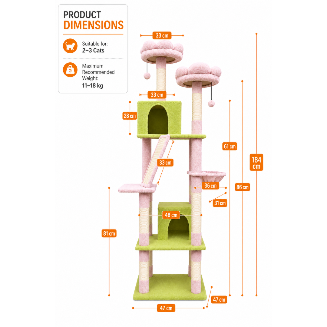 Pink Flower Cat Tree 184cm