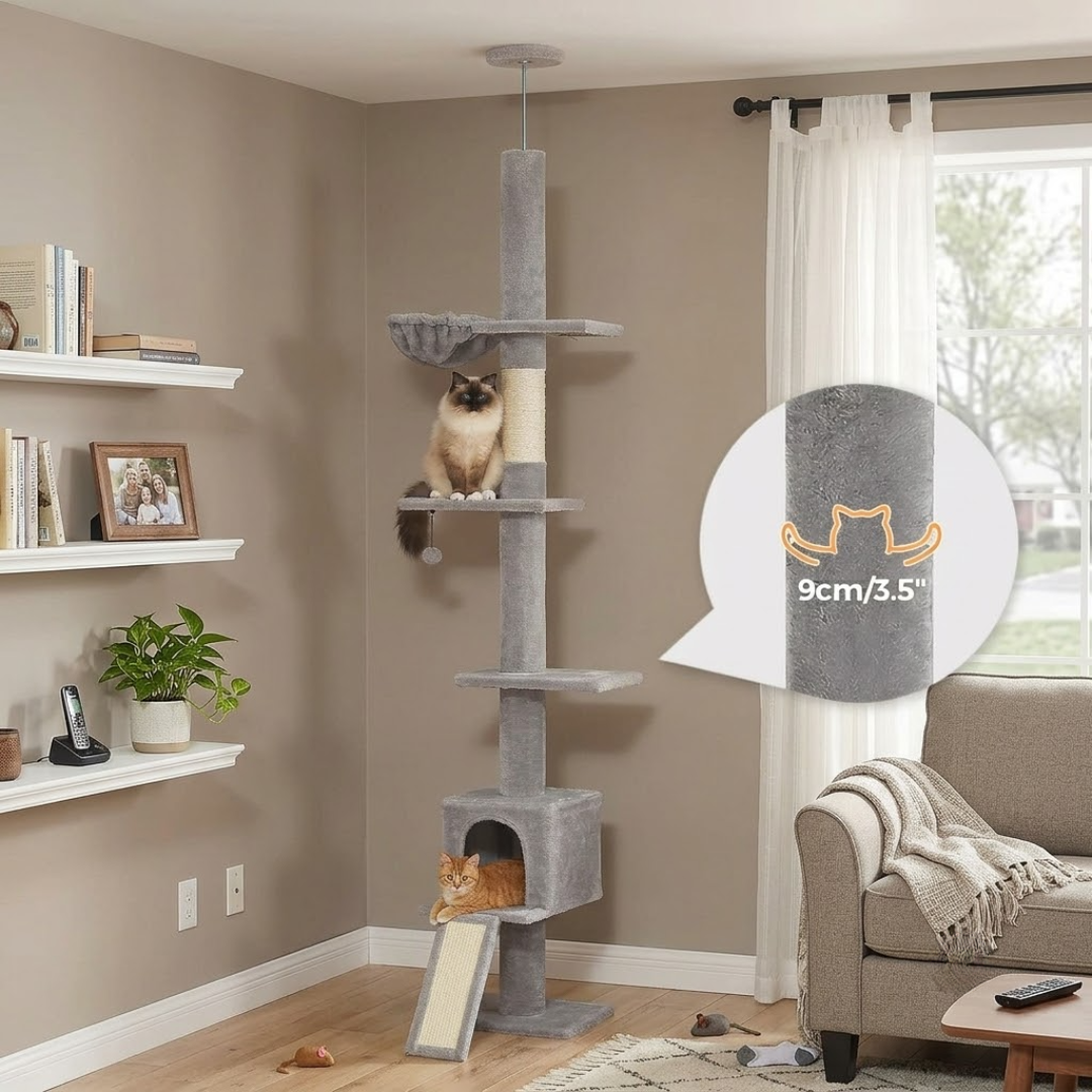 Floor-to-Ceiling Cat Scratching Post with Inclined Board 274cm