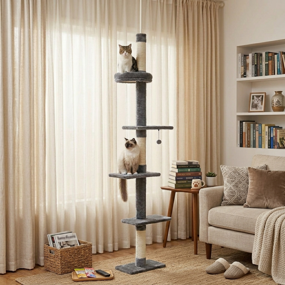 Floor-to-Ceiling Single-Pole Cat Tree Max Height: 274cm