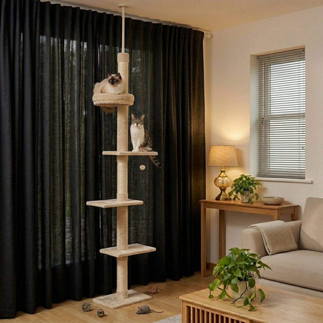 Floor-to-Ceiling Single-Pole Cat Tree Max Height: 274cm