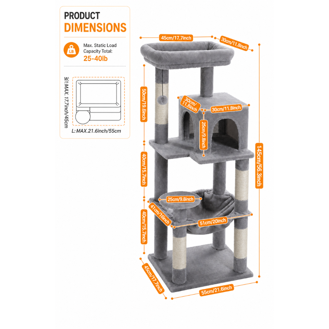 Grey Cat Tree 143cm