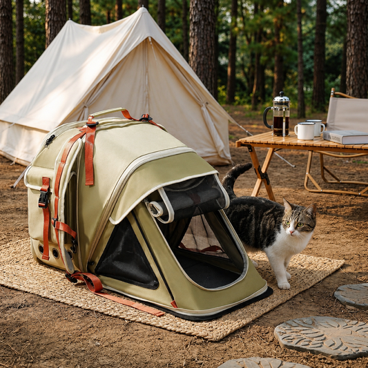 Expandable Pet Carrier with Detachable Treat Pouch for Travel Hiking Camping