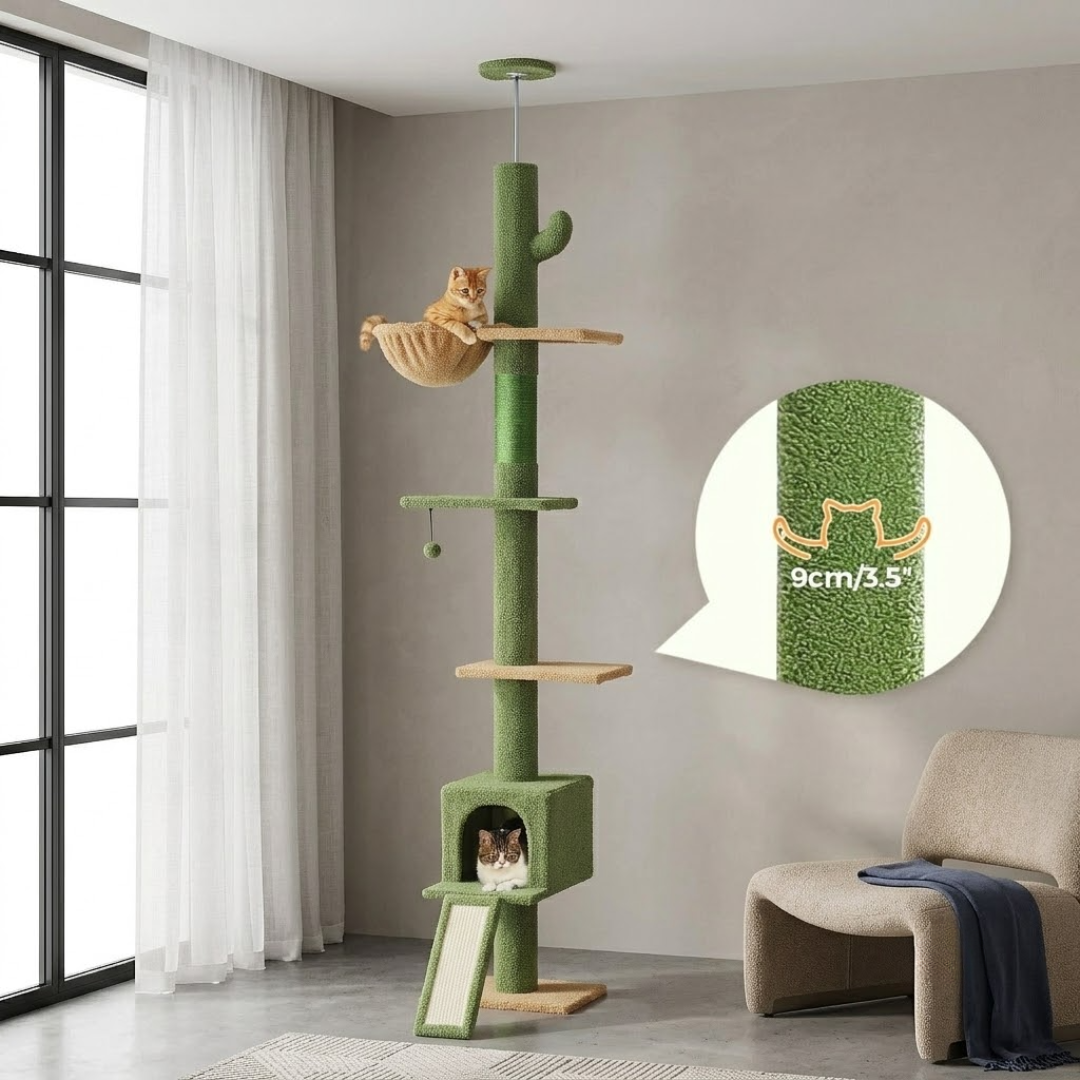 Floor-to-Ceiling Cat Scratching Post with Inclined Board 274cm