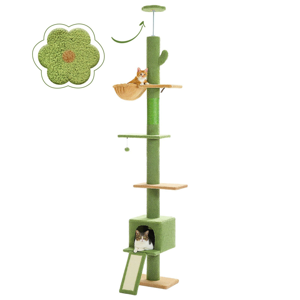 Floor-to-Ceiling Cat Scratching Post with Inclined Board 274cm