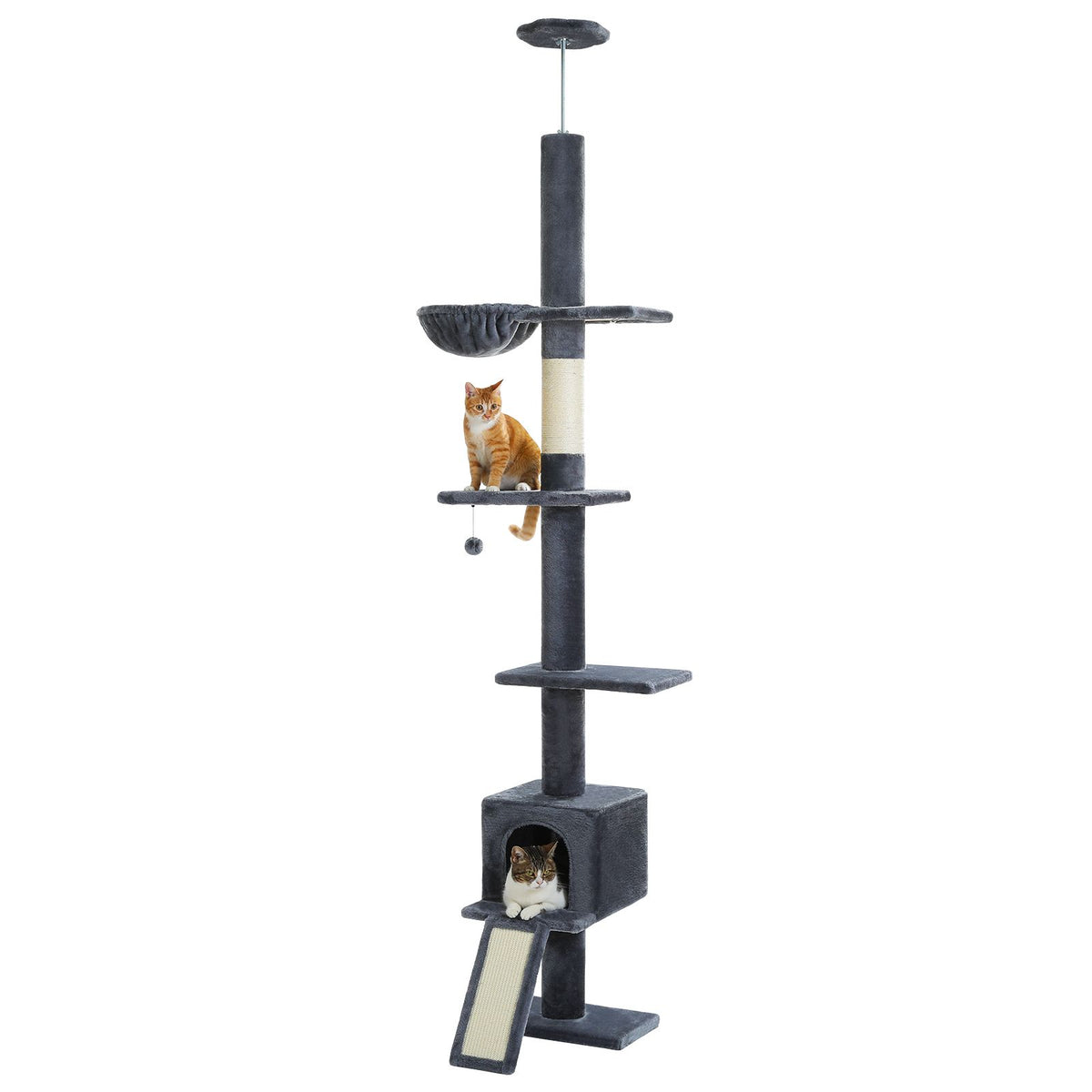 Floor-to-Ceiling Cat Scratching Post with Inclined Board 274cm
