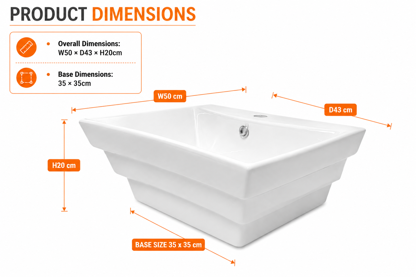 Baltic Stepped Designer White ceramic washbasin/sink countertop wall hung